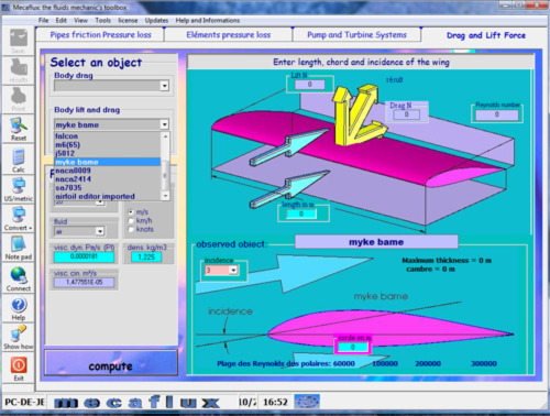 et the speed, the fluid, the incidence and length of the chord for computing the lift force and drag force