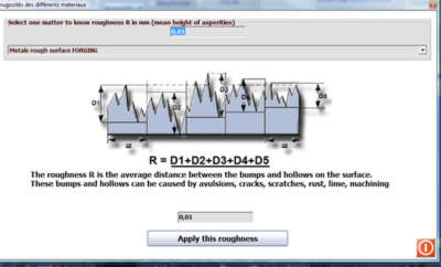 Choice of roughness following material and condition of water pipes or air flow in the software MECAFLUX 