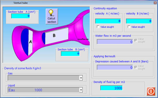 software interface calculation venturi
