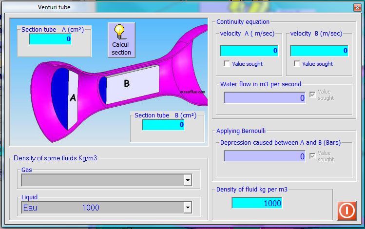 interface du logiciel de calcul tube venturi