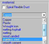 selection de matiere de conduite dans MECAFLUX