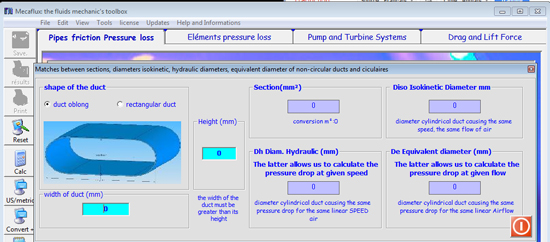 pressure drop in pipes  equivalent diameter in mecaflux