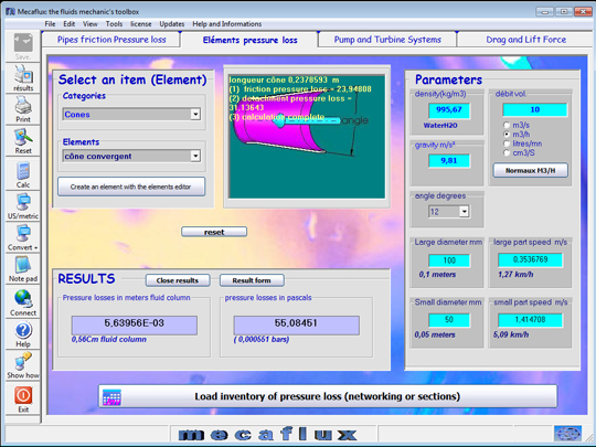 pressure drop minor head losses interface software