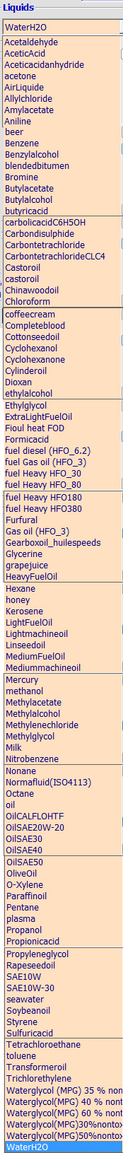 List liquids  viscosity fluid density mecaflux