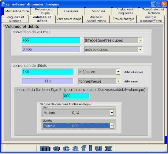 convertisseur d'unitées intégré à MECAFLUX