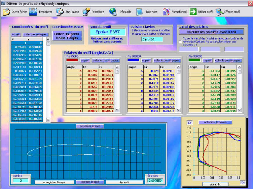 détail interface calcul portance trainée(cliquer pour voir le diaporama)