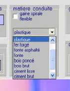 selection de matiere de conduite dans MECAFLUX