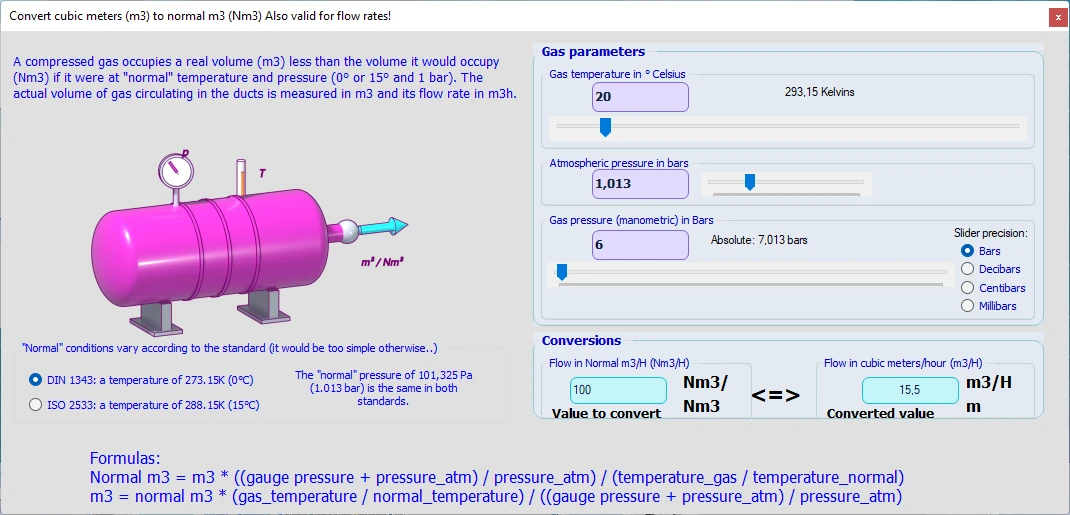 conversion flow normal cubic meter
