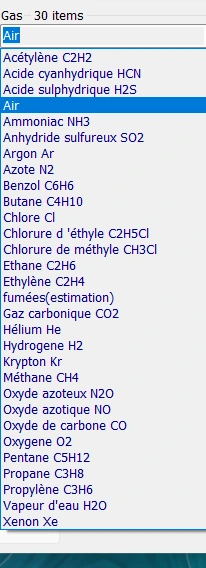 List gas  viscosity fluid density mecaflux