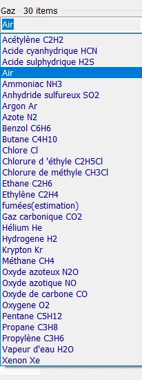 liste densité gaz mecaflux