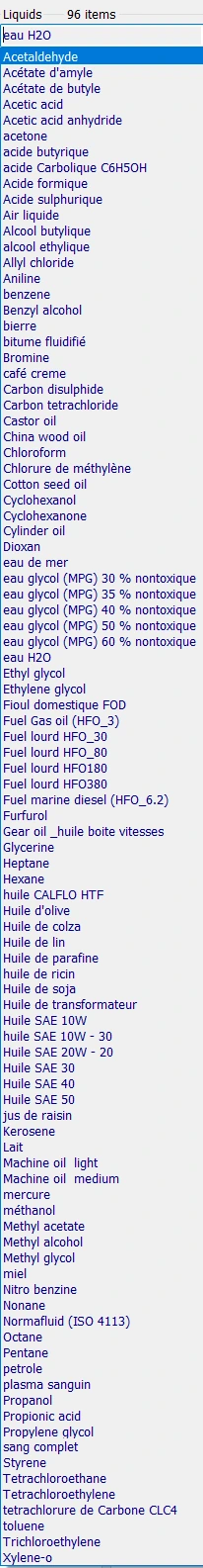 List liquids  viscosity fluid density mecaflux