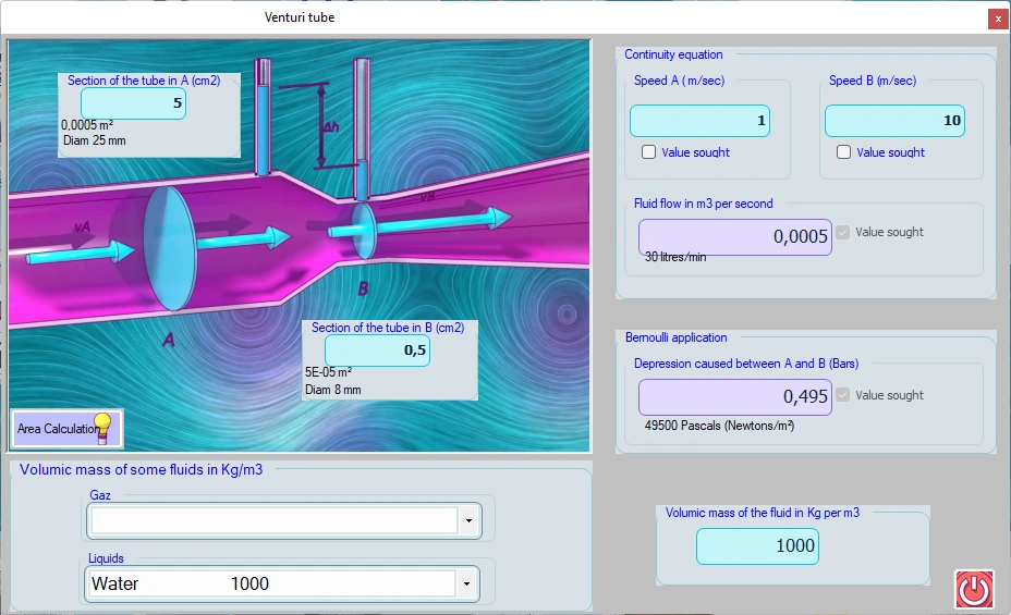 software interface calculation venturi